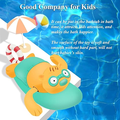 Miniatura 5 de Pull String Baby Bath Toy Pull & Go Beaver Lindo Castor de surf Castor de natación Castor Windup Reloj Juguete de bañera para niños pequeños (azul)