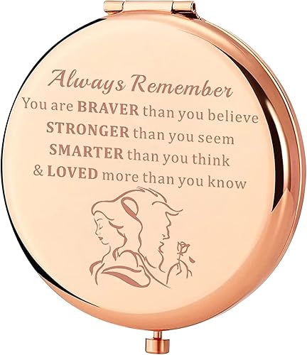 KEYCHIN Espejo de bolsillo de película Beauty Beast Princess Belle, regalos para fanáticos de la princesa Always Remember You are Braver Stronger