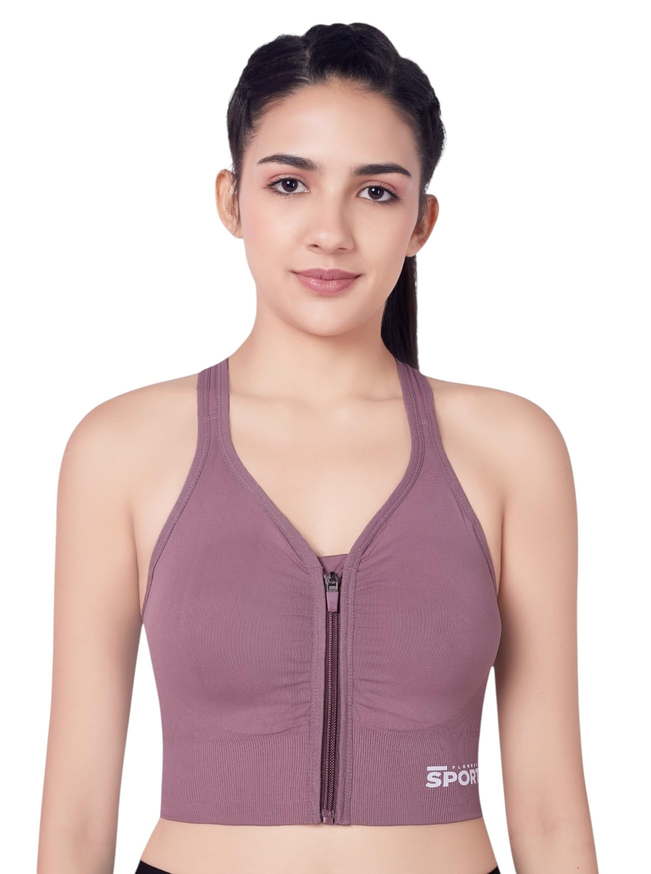 plumbury Women's Seamless Padded Full Coverage Front Zip Sports Bra, Size M to XL-picture-37