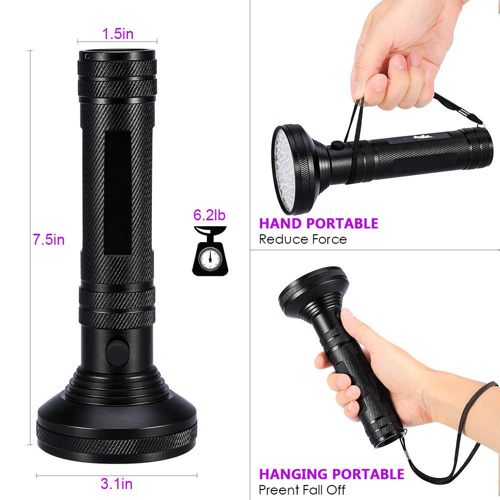 DEWIN Torcia UV,Luce UV Lampada di Wood Torcia Subacquea Mini 395nm 100 LED con Occhiali da Sole