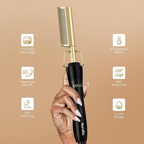 Miniatura 17 de Terviiix Peine caliente eléctrico para pelucas de encaje frontal, peines de presión para cabello de mujeres negras, peine alisador antiquemaduras