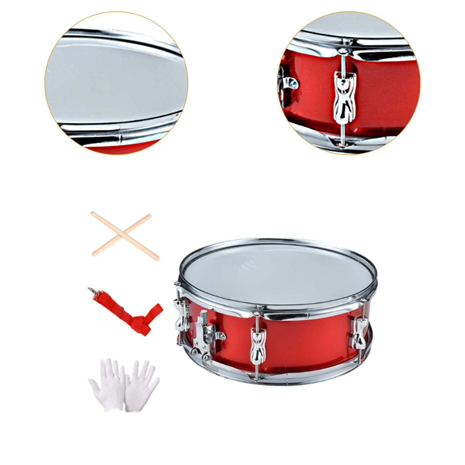 Snare Drum Tambor de Percusión Set Musical Instrumento con Baquetas Y Correa Ajustable Fabricado en Acero Inoxidable Y Cabeza de Poliéster Adecuado Pa, Red 14 Inch