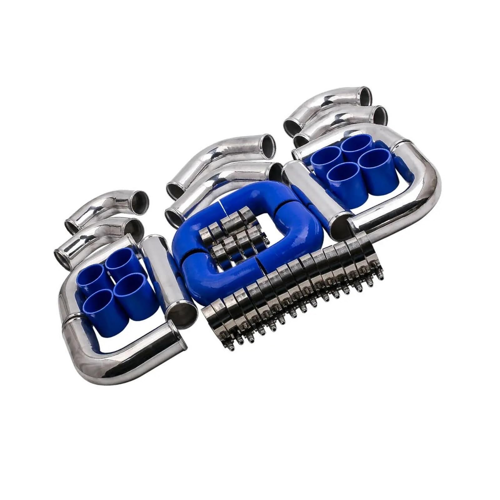 Turbocharged Intercoolers 2.5" Aluminum Universal Intercooler Turbo Piping + Blue Hose+ T-Clamp Kits