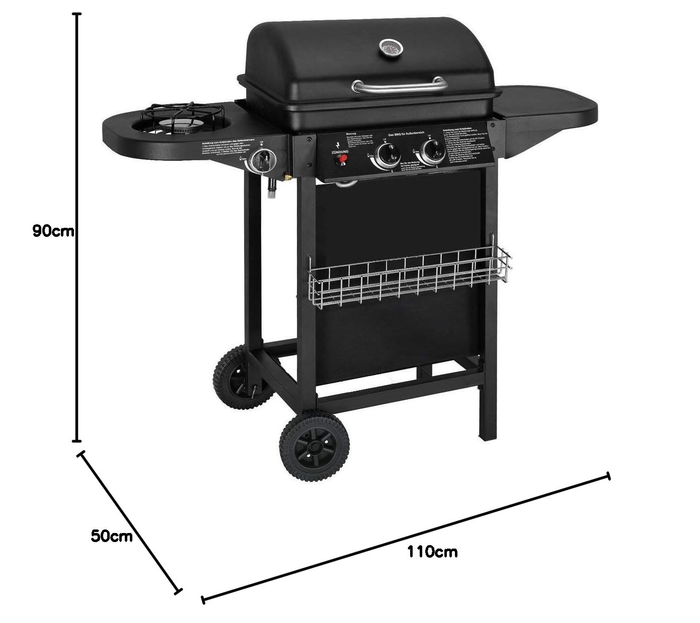 Barbecue a gas grill 2 + 1 bruciatore, 8.7KW, Nero