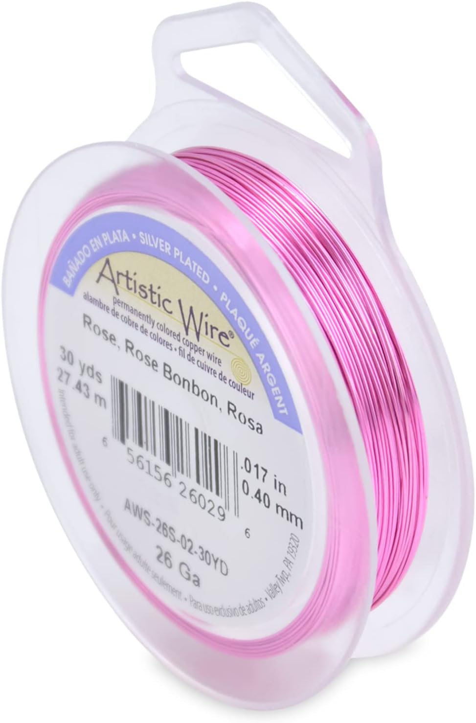 Artistic Wire 41 mm Silver Plated Tarnish Resistant Colored Copper Craft Wire, 26 Gauge, 30 yd, Rose