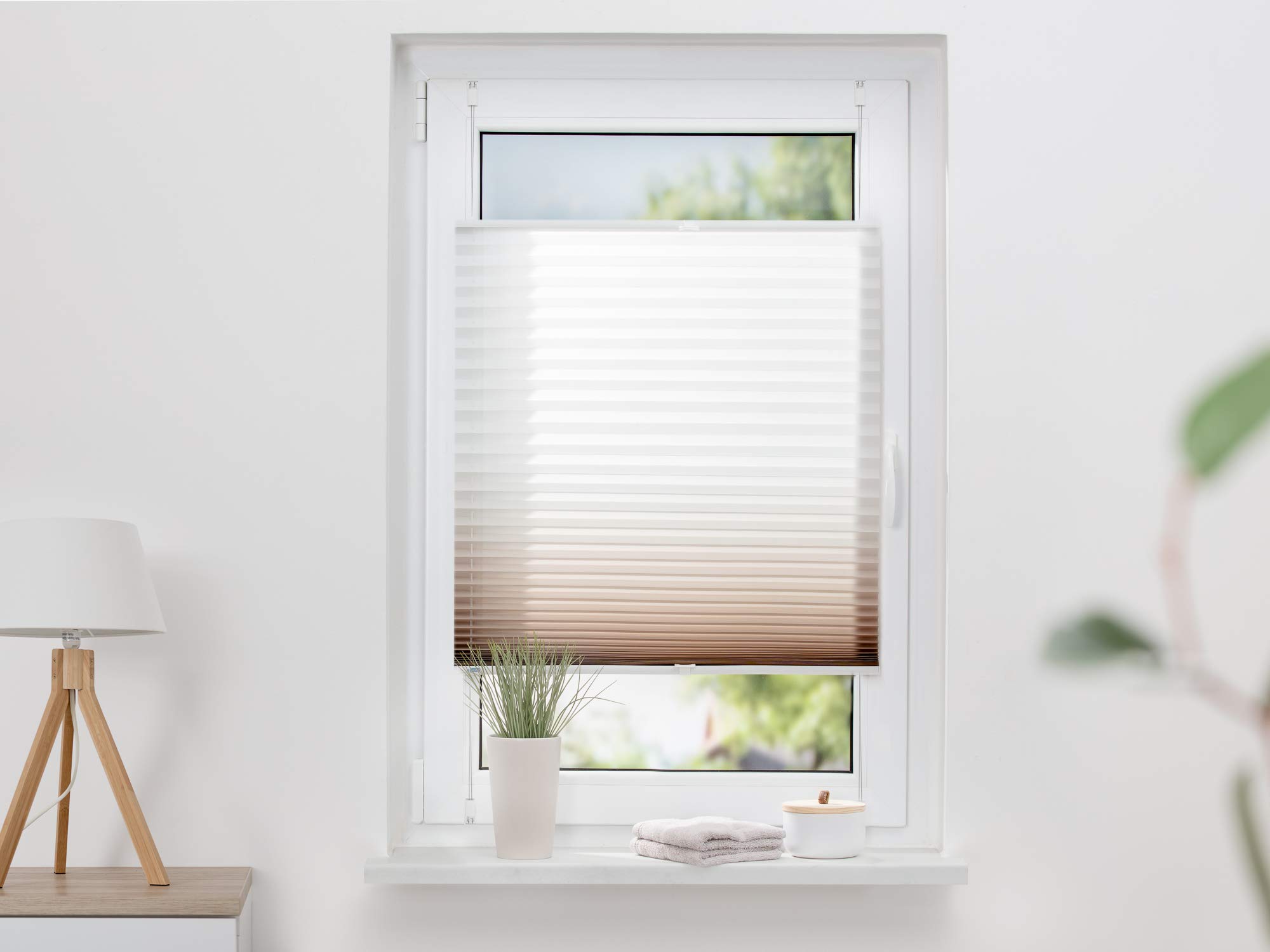 K-Home Klemmfix-Plissee Farbverlauf Braun B25 x H130 cm