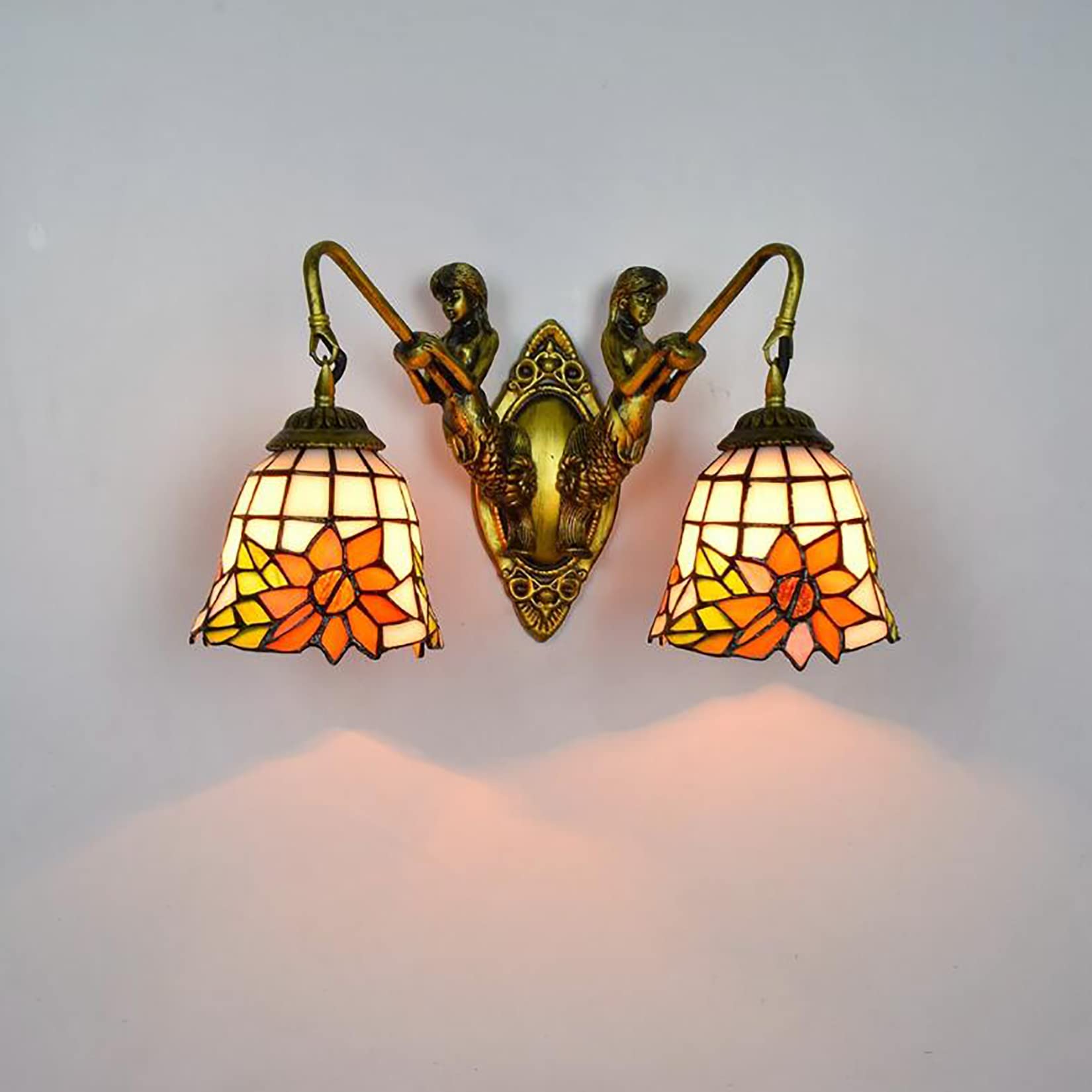 Applique murale de style Tiffany verre teinté luminaire rétro double tête