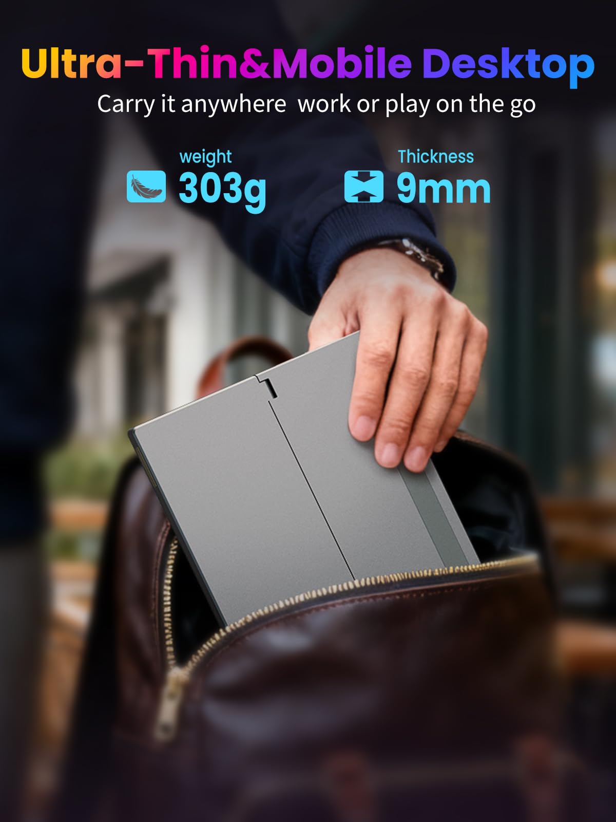 Tragbarer Monitor 10,5 Zoll 1280P 420 Nits100% sRGB Ultra-Slim Travel Monitor, HDR 16:10 Display mit verstellbarem Stand & Lautsprecher USB-C HDMI, Externer Monitor für Laptop PC Telefon