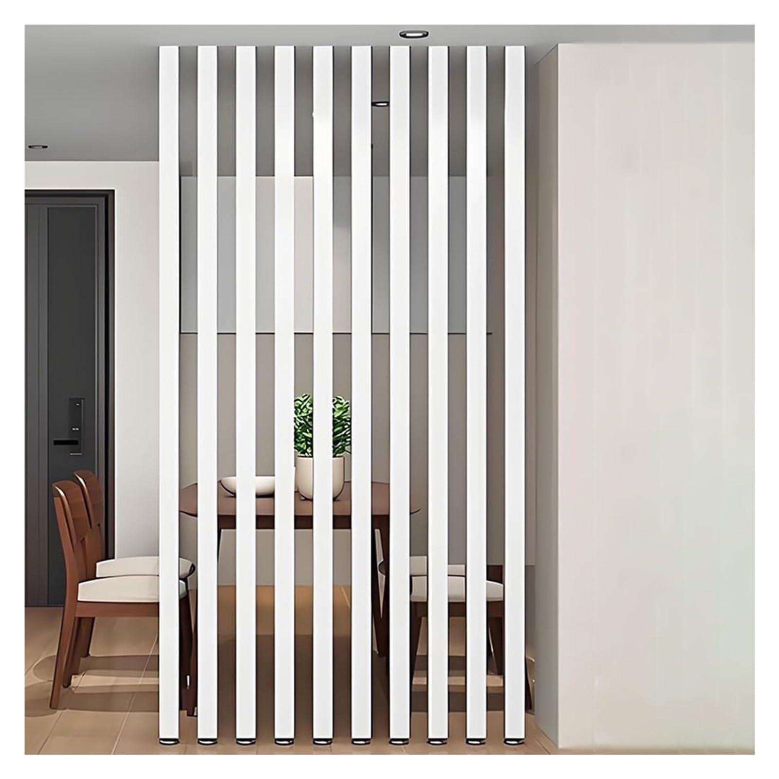 Biombo Separador de Ambientes De Techo a Suelo Postes Divisorios Blancos, Paquete de 10 Columnas Divisorias con Pie Ajustable, Láminas de Madera Bloqueo de Privacidad para Sala de Estar, Vestíbulo, Re