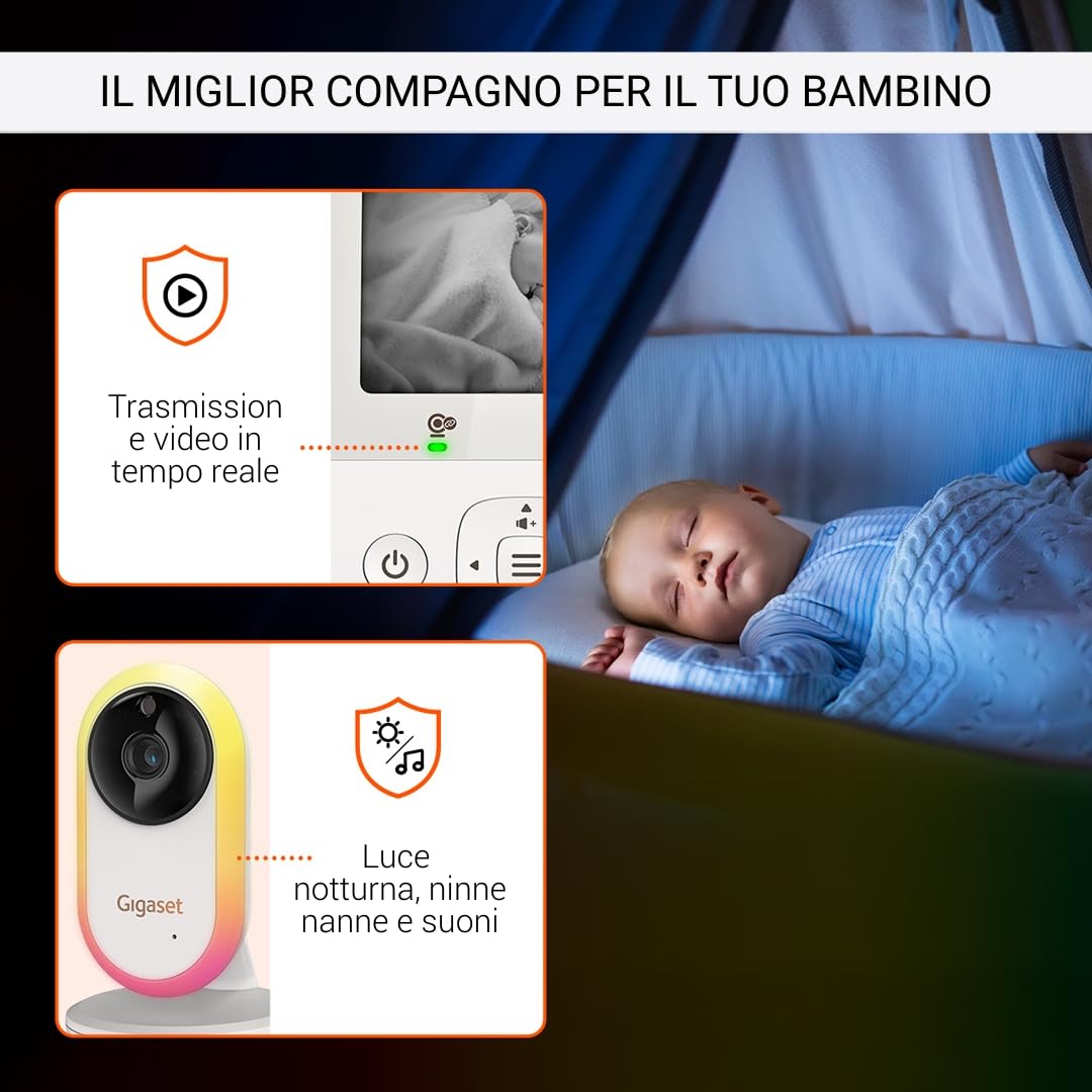 Gigaset Baby 300 Video Baby Monitor, Schermo 2,8 Pollici, Cream White | Audio bidirezionale, tecnologia FHSS, luce notturna, [Versione Italiana]
