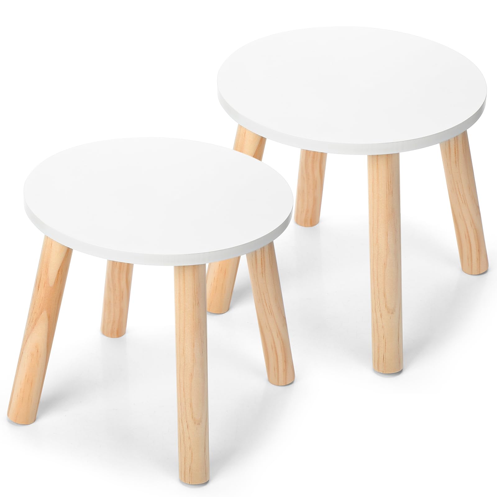 Wenqik 2 Wooden Step Stool for Kids 10.3 Inch 4 Legged Small Wooden Step Stool Solid Hard Sturdy Chair for Bedroom Furniture