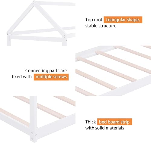 Miniatura 4 de Merax Cama de madera de tamaño individual para niños, no necesita somier, color blanco