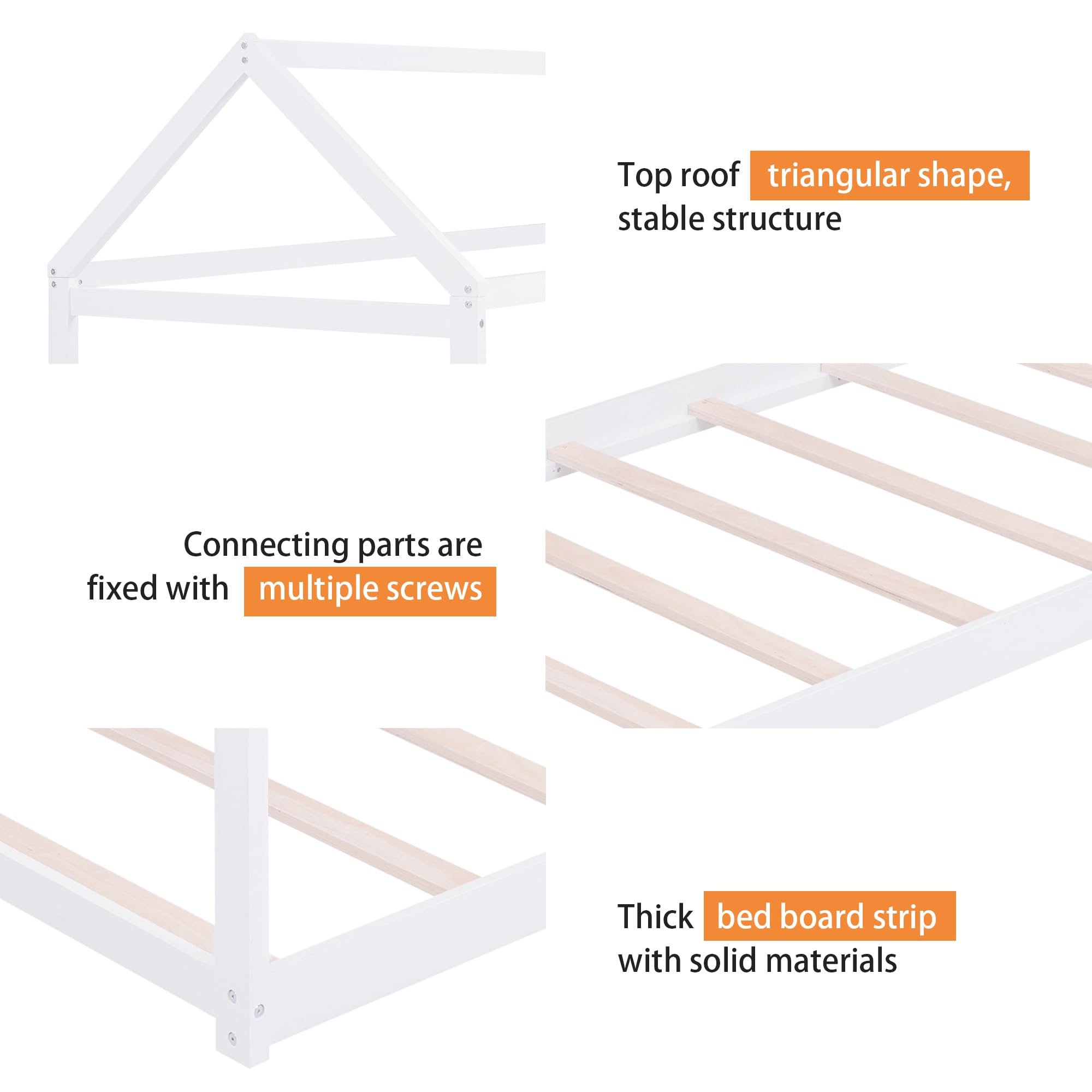 Merax Twin Size Wooden House Bed for Kids,No Box Spring Needed, White