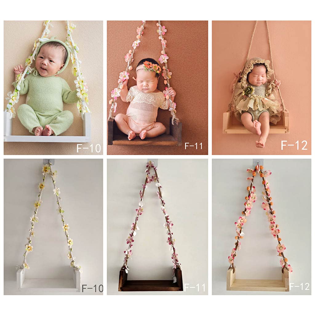 QIIIMSLSS Newborn Wooden Swing with Vine Flowers to Shoot for First Session Accessory Sets