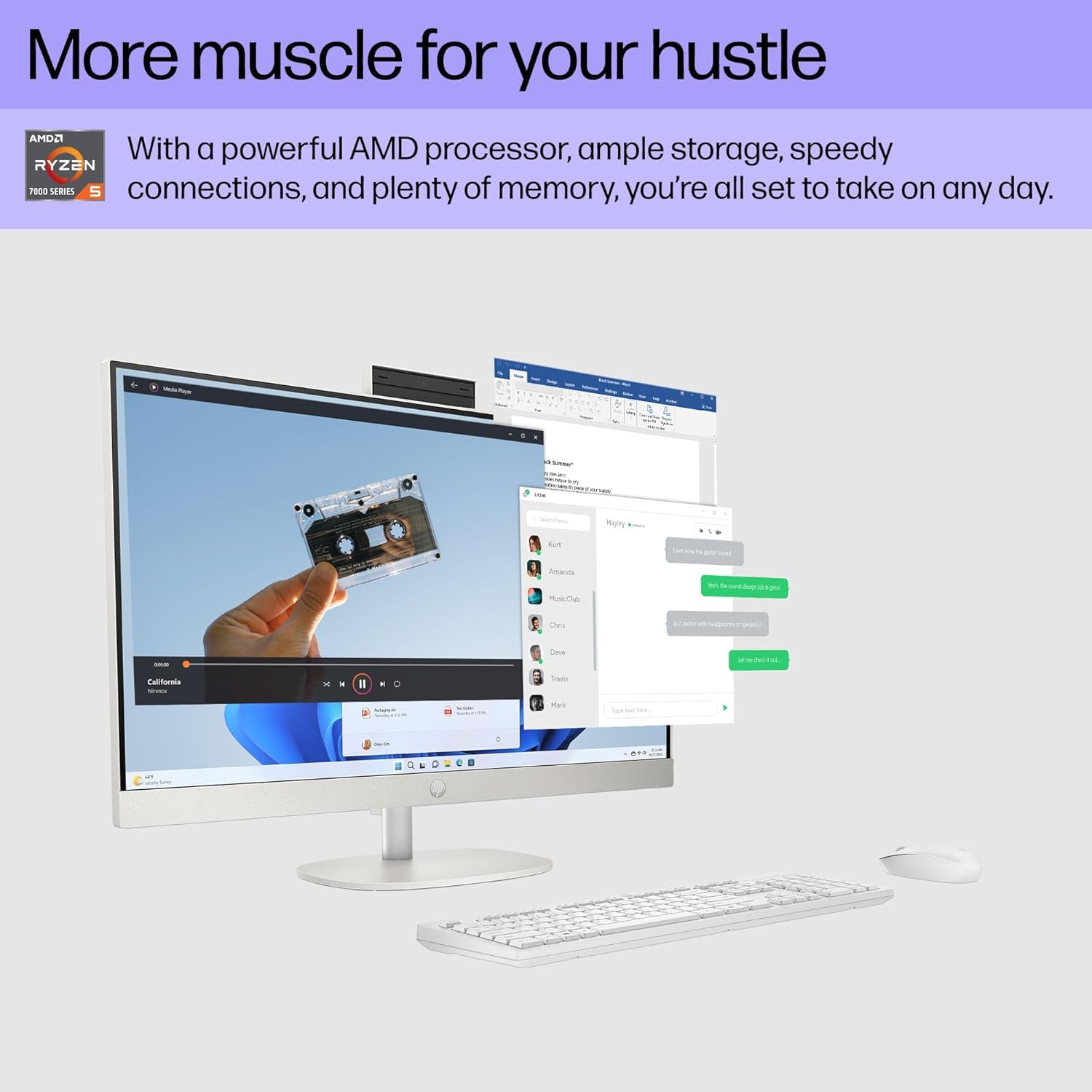 HP 27" FHD Touchscreen All-in-One Desktop, AMD Ryzen 5 (Up to 4.3GHz), 16GB DDR5 RAM, 1TB PCIe SSD, Wi-Fi 6, USB-C, HDMI, Wireless KB & Mouse, Windows 11 - 3