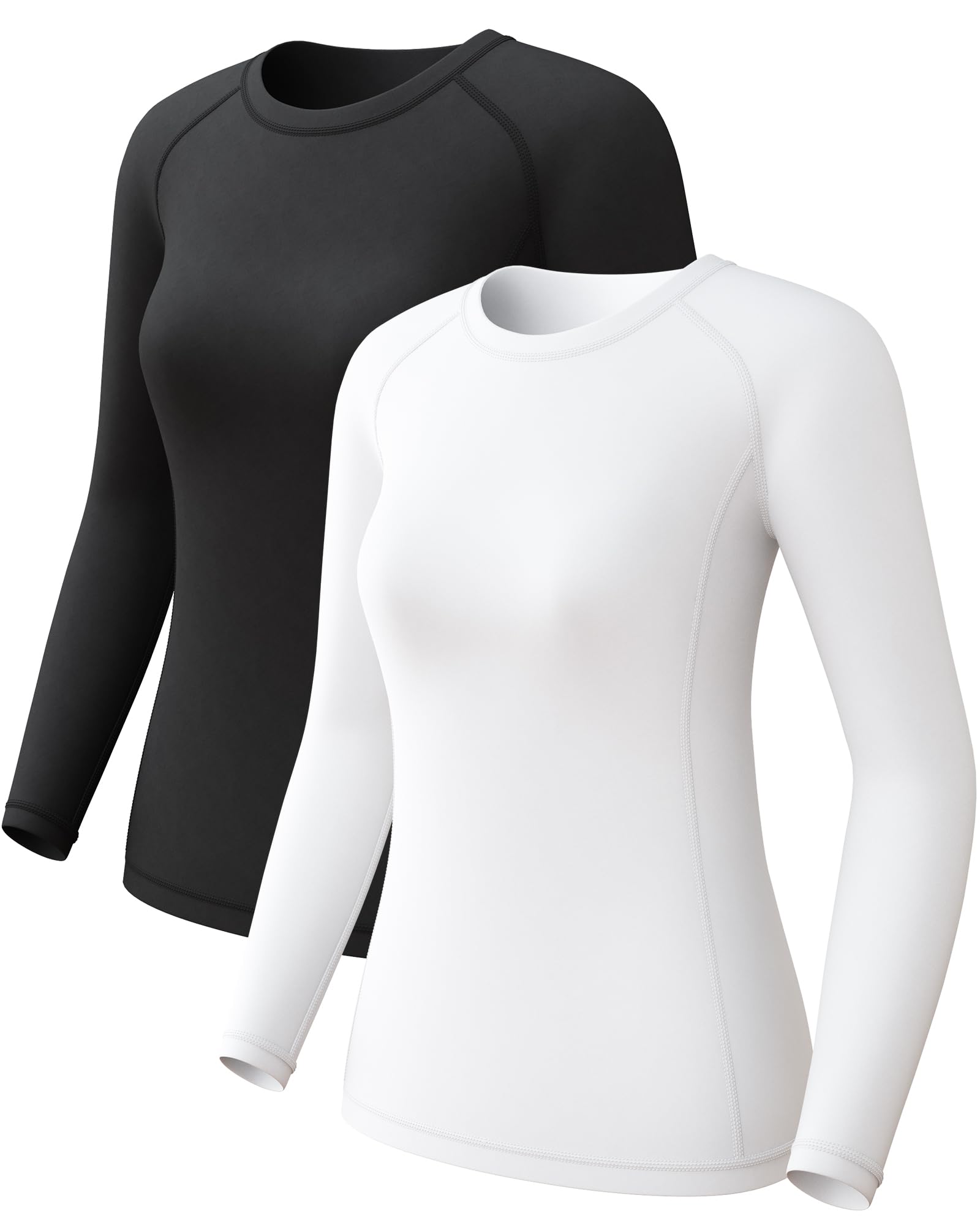 4 Pack Women's Compression Shirts Long Sleeve Athletic Workout Tops Sun Protection Cool Dry Undershirt for Yoga Gym