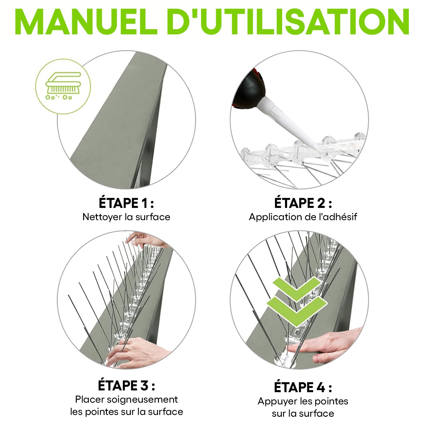Piques en Acier Inoxydable Anti – Oiseaux – Repoussant Durable de Pigeons – Très dissuasif pour Les Oiseaux, Corbeaux et Les piverts – Facile à Installer et enlever, 10ft Soit 3M