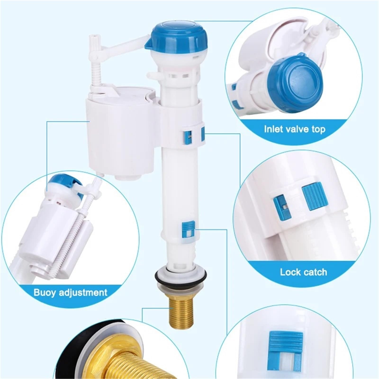 MéCanisme De Chasse D'Eau 3/8" Toilet Fitting Flush Valve Sets Line Control Set Water Hunting Split Interior Tank Kit Drain Fittings(One piece drain valve)