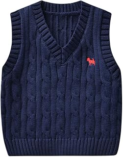 Kids Knit Vest,Boys V Neck Knitted Vests Children Sleeveless Sweater Kids Knitwear Tank Top Cotton Embroidery Doggy Pattern Toddler Knitted Waistcoat,Dark Blue 1-2 Years