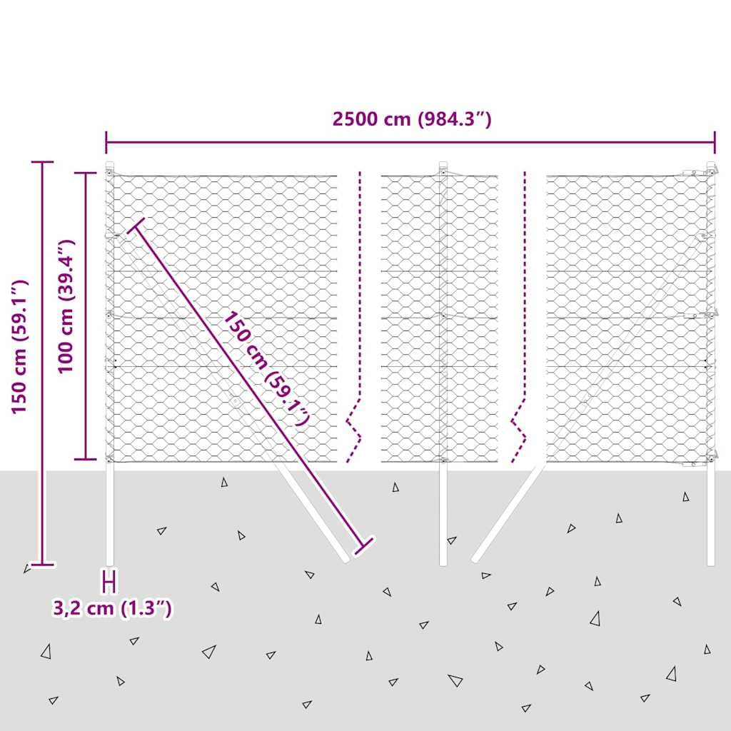 Geschweißter Drahtzaun Zaunelement 25 x 1 m mit Pfosten Set aus PVC-beschichtetem Stahl für Garten Terrasse Balkon, Maschendraht Gittermatte wetterfest und korrosionsbeständig