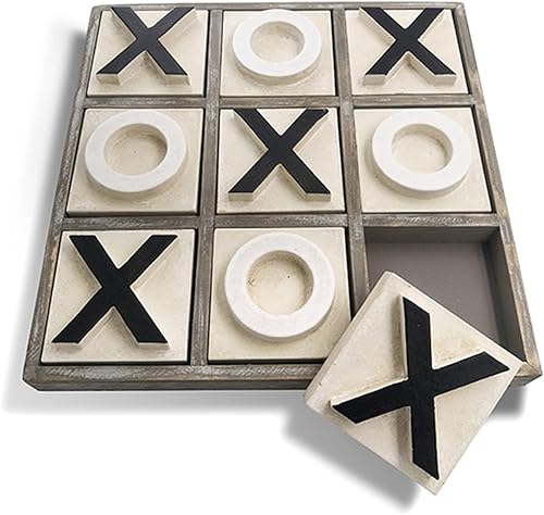 Juego de mesa grande de Tic Tac Toe de 12.6 pulgadas, juego de mesa auxiliar de madera rústica, juego de mesa de madera con decoración, juegos