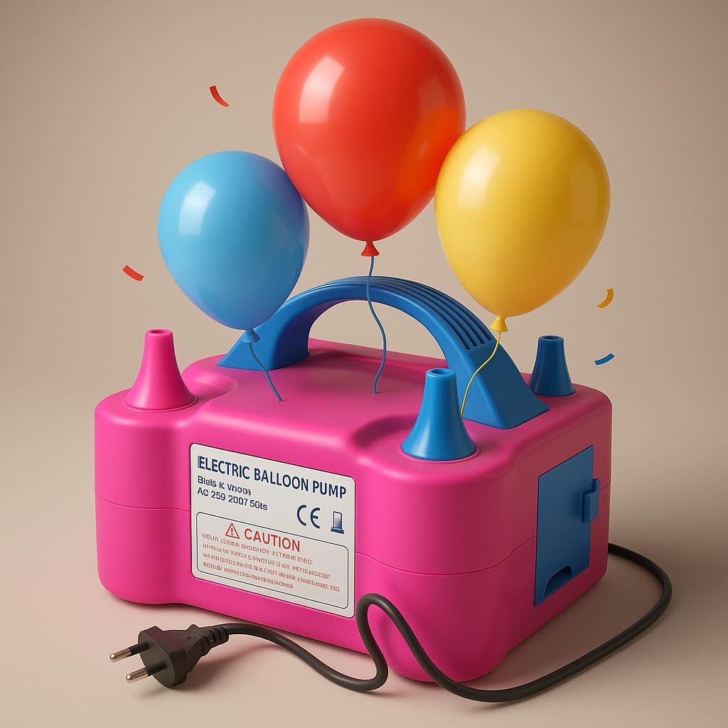 SRRI Acrylonitrile Butadiene Styrene High-Power Electric Balloon Inflator with Dual Nozzles - Ideal for Wedding Parties, Multi-Color,1 PieceElectric Balloon Pump, Dual Nozzle, Pink and Blue