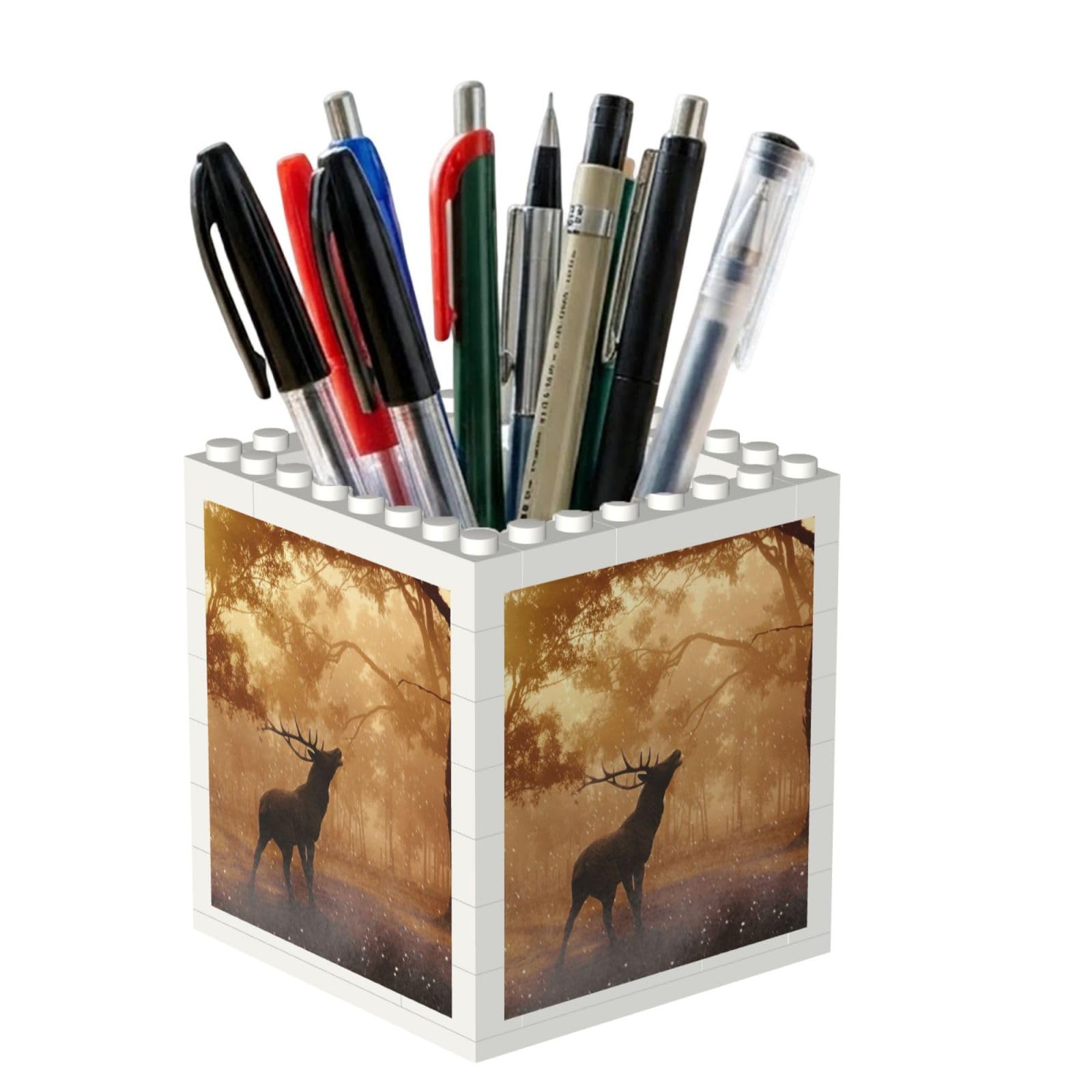 Poadnly Elk Artwork, Pen Pot Pencil Holder for Office Home School, Compact Desk Organiser for Office Stationery