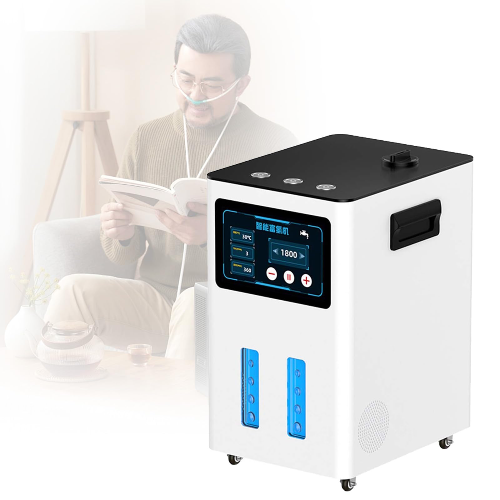 Drei-Port-Wasserstoff-Inhalationsgerät, 99,99% Reiner H₂-Generator Mit Ti-tan-Platin-Elektrolyseur Und Spe-Technologie, Siebenstufiges Gas-Flüssigkeits-Trennsystem | White,3000ml/min