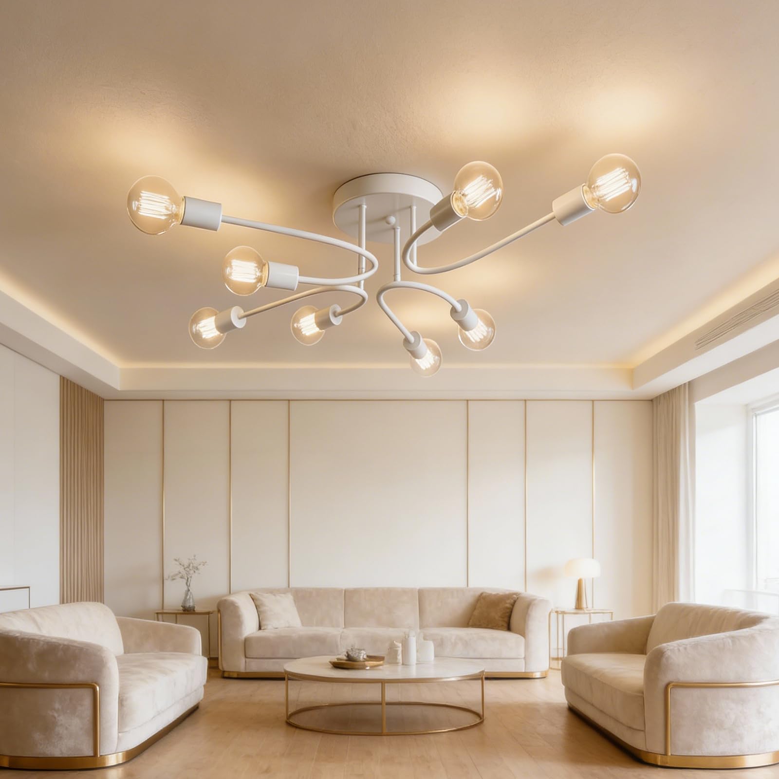 Lámparas de Techo,8 Luces Lámparas de Techo industriales Blanco | Plafon Sputnik E27,Lámparas de Techo Retro,Lámpara de Araña para Dormitorio, Sala de Estar, Cocina, Comedor(Sin Bombilla)