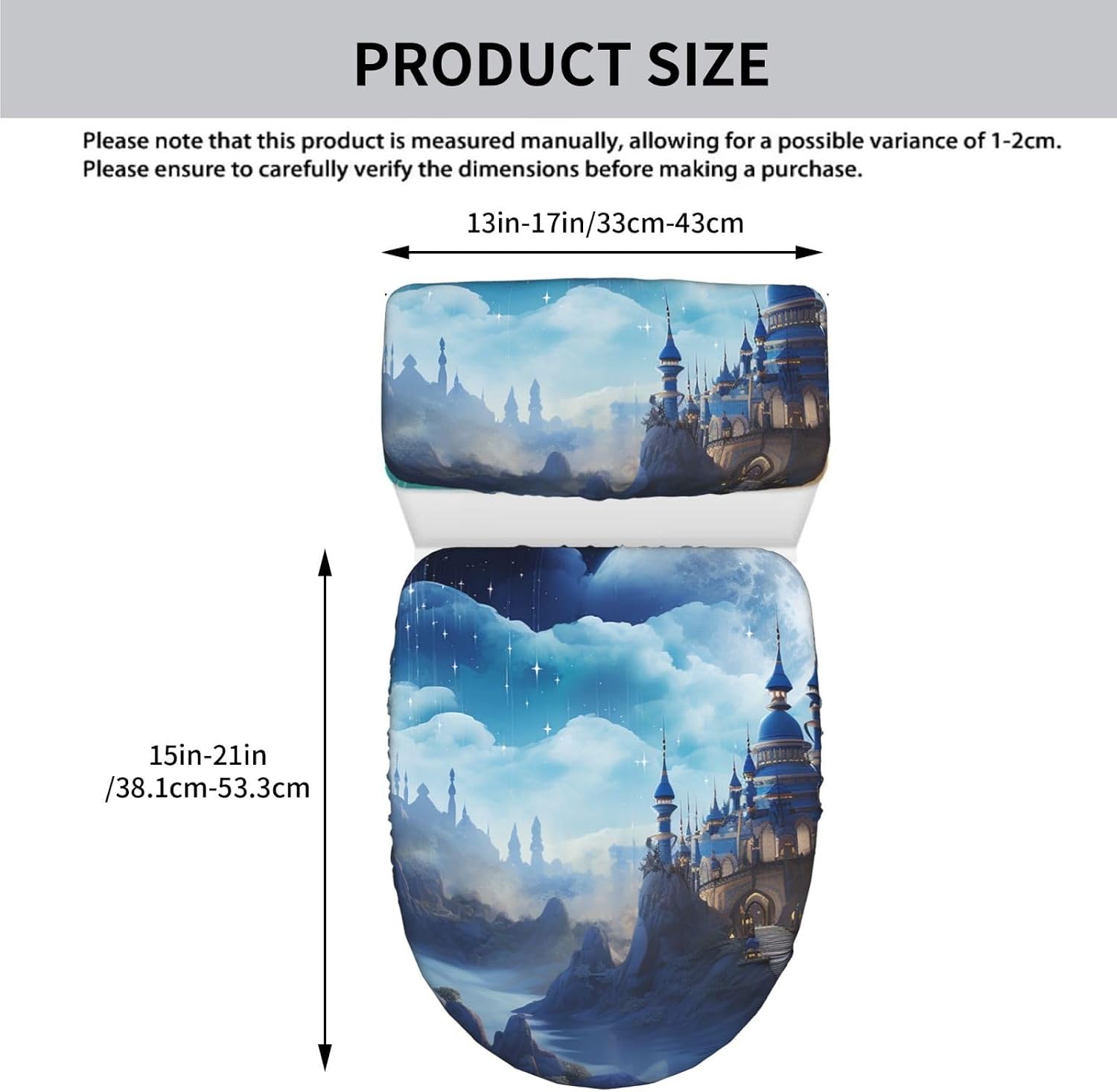 Moon Blue Castle Toilet Tank Cover And Toilet Lid Cover Set Stretch Bathroom Toilet Lid Seat Cover