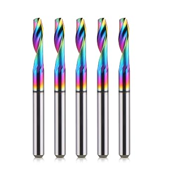 CNC Single Flute Router Bits 4mm5/32" Shank,4mm5/32" Cutting Dia,12mm 1/2" Cutting Length,Solid Tungsten Carbide Alloy End Mill, DLC Coating Milling Cutter for Aluminium,Pack of 5