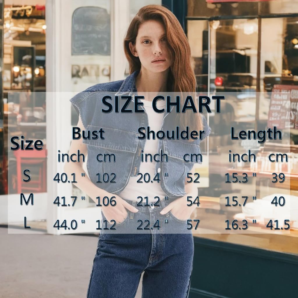 Women's Denim Cropped Jacket Summer Button Down Vest Sleeveless Going Out Tops - Image 8