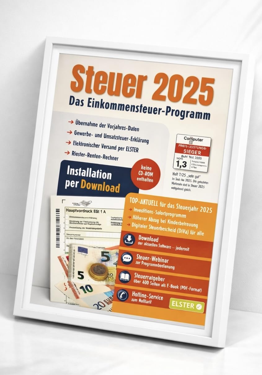 Steuer 2025 für die Steuererklärung 2025 am PC. ELSTER Steuerprogramm Download + Code "keine CD"