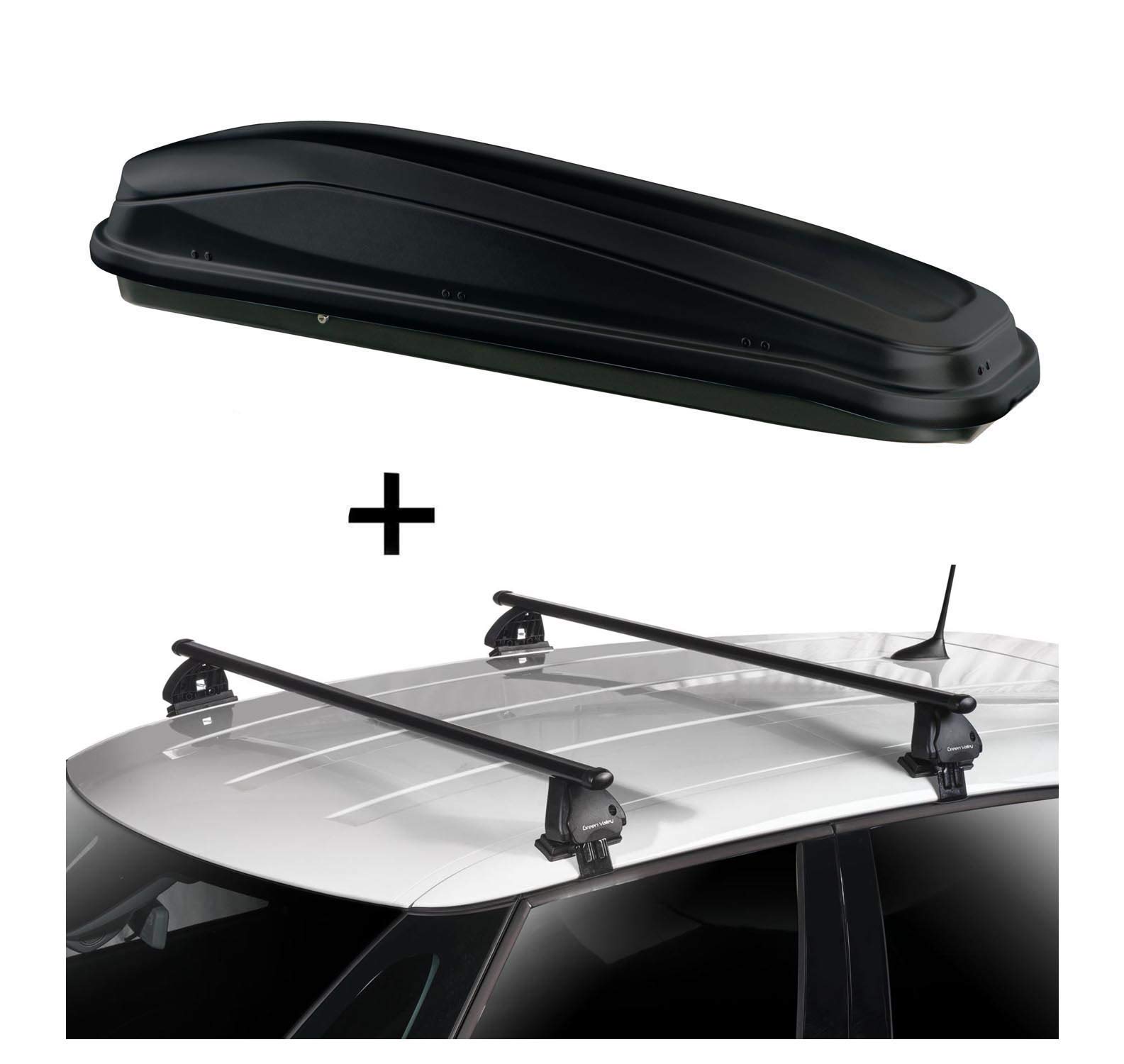 Box da tetto JUEASY300 300 litri nero + portapacchi VDP EVO acciaio compatibile con Citroen C1 II 5 porte dal 2014