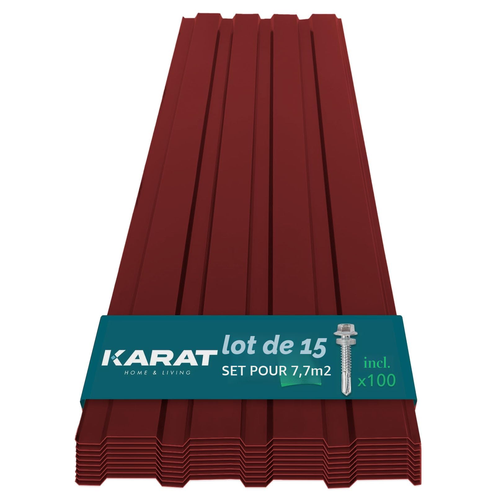 KARAT | Tôles Revêtement de Mur et de Toit | Tôles de bardage, Couverture métallique, tôle trapézoïdale | Lot de 15 tôles - Tôle avec vis | Épaisseur 0,25 mm | 115 x 45 cm, Rouge (Ral 6005)