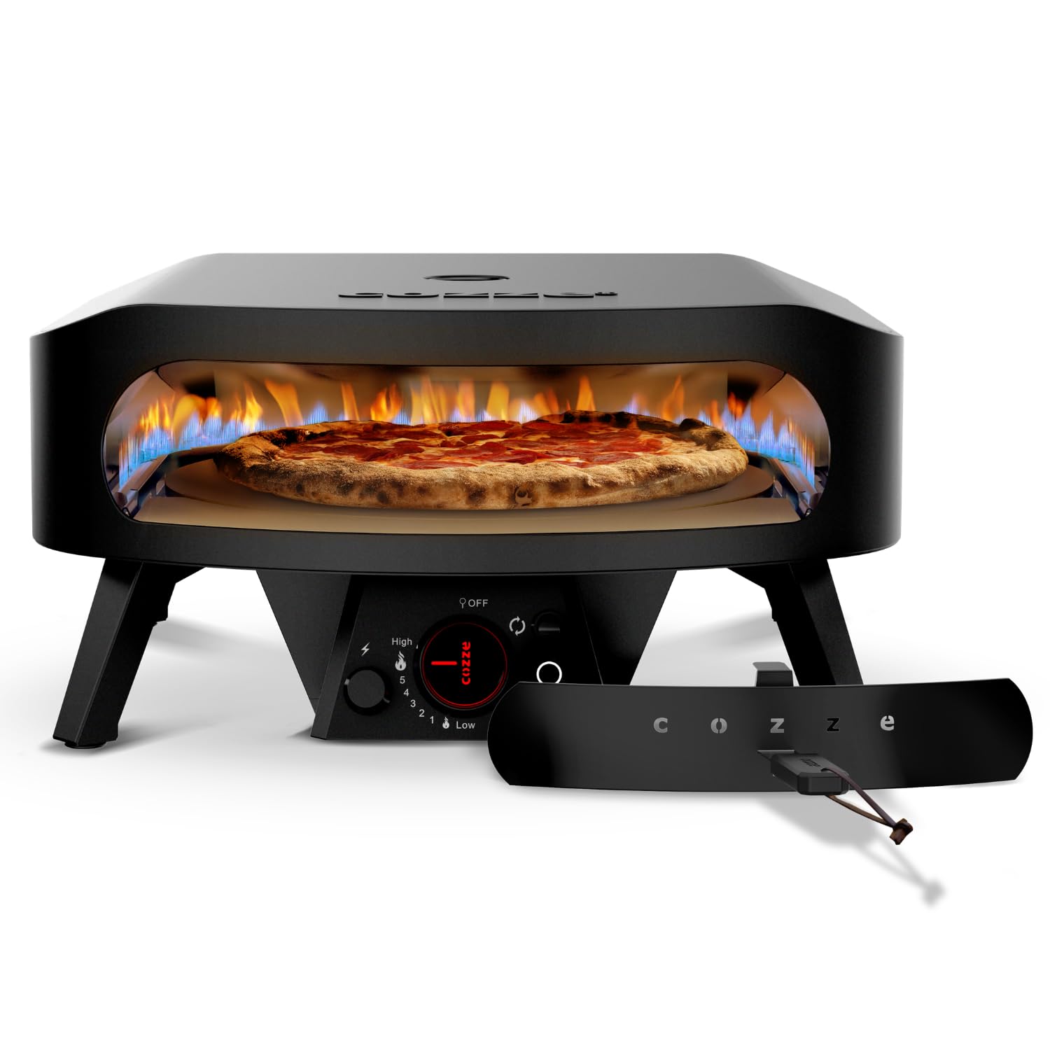Cozze® Pizzaofen Gas Schwarze Edition mit rotierender Pizzastein Ø43 cm - 600°C, Pizza in 2 Minuten