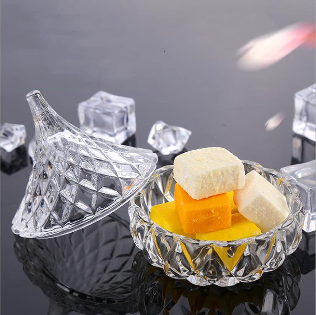 SHUILING Crystal Candy Dish Glass Sugar Bowl With Lid Jar Cute Small Cookie Tin Biscuit Barrel Candle Aromatherapy Container Clear Diamond Cubes Storage Home Decorative