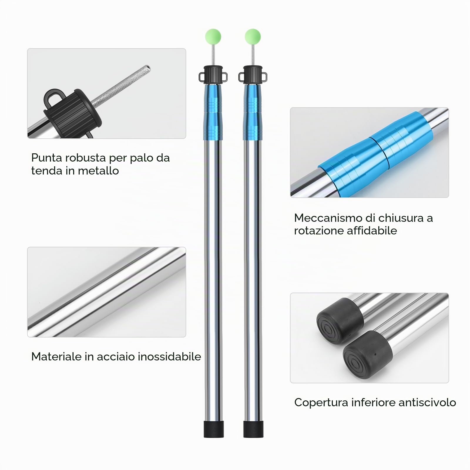 KOMCLUB Asta telescopica in acciaio inox per tenda