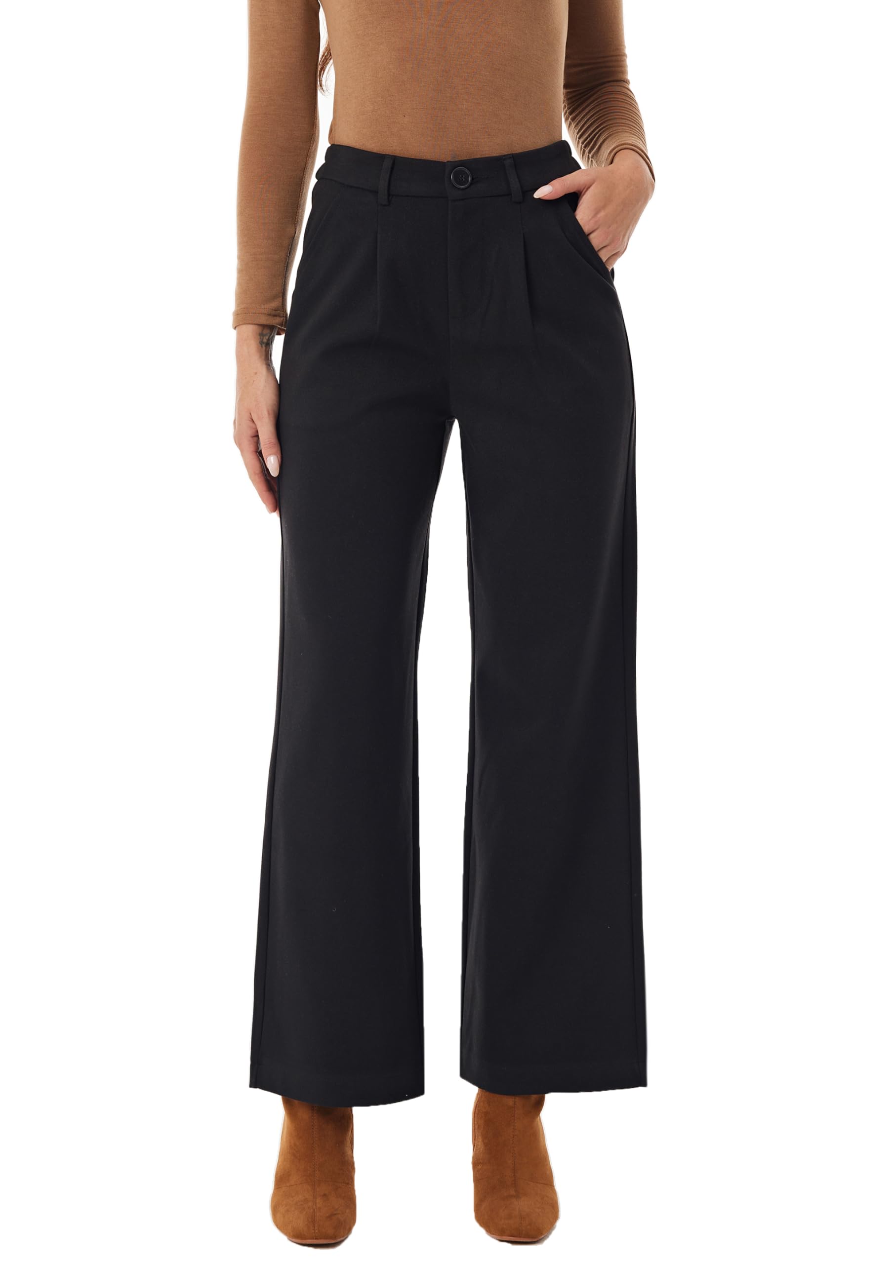 heipeiwa Womens Winter Fall Wool Blend Thick Warm Wide Leg Dress Business Casual Pants Trouser