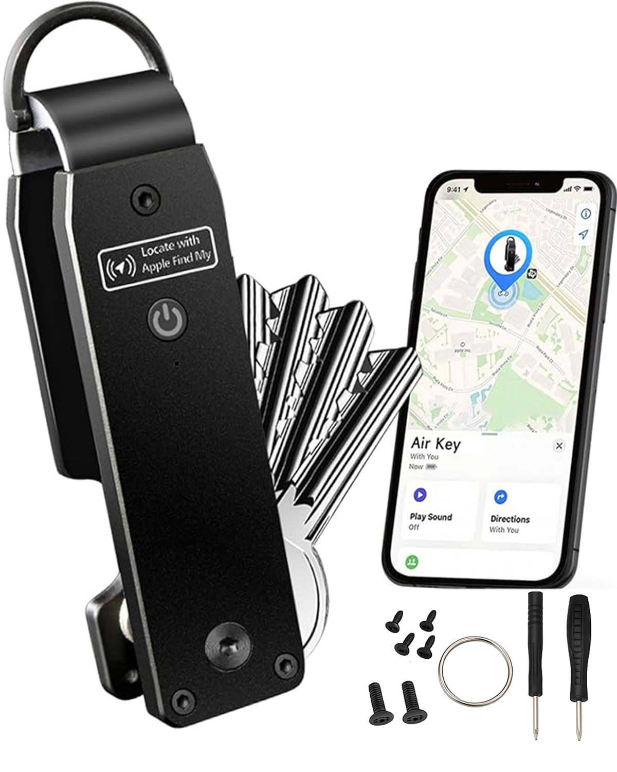Portachiavi ad aria con localizzatore GPS: portachiavi leggero e compatto per uso esterno, organizer minimalista in metallo