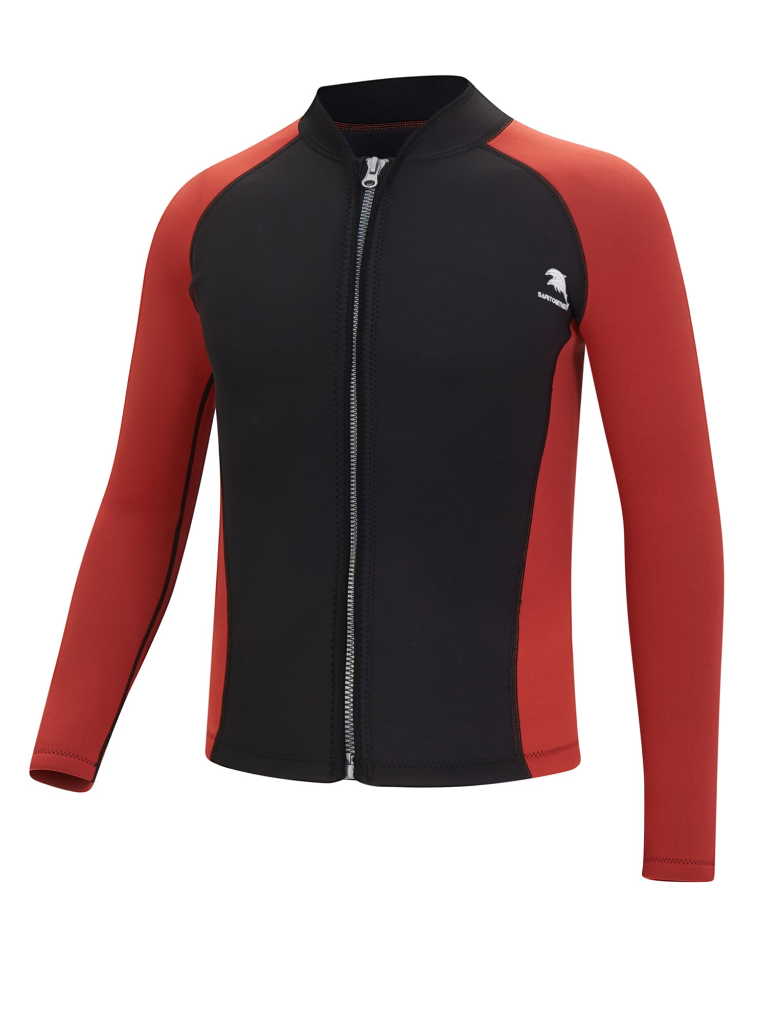 dPois Mens 2mm Neoprene Wetsuit Top Double Layer Thermal Bathing Suit Swim Jacket for Diving Surfing Black&Red 4XL