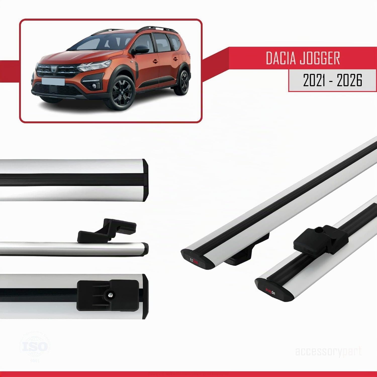 Compatible avec Dacia Jogger 2021-2024 BASIC Model Universel Barres de Toit Railing Porte-Bagages de Voiture Gris Aluminium 2 Barres