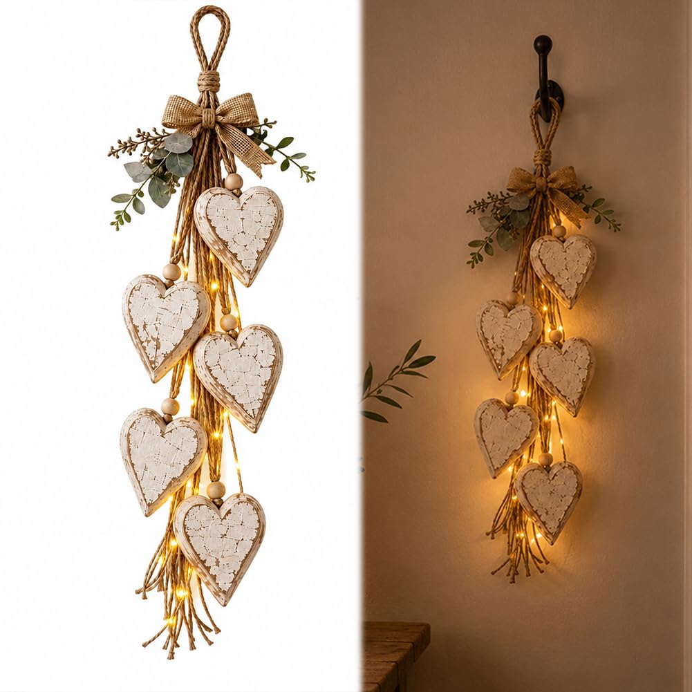 Rustic Farmhouse Wooden Heart Wall Decor, 5-Layer Hanging Heart Wall Art