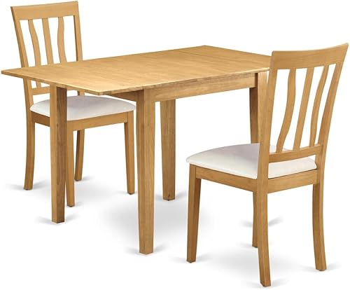 East West Furniture NDAN3-OAK-LC - Juego de mesa de comedor de 3 piezas para espacios pequeños que contiene una mesa de comedor rectangular con