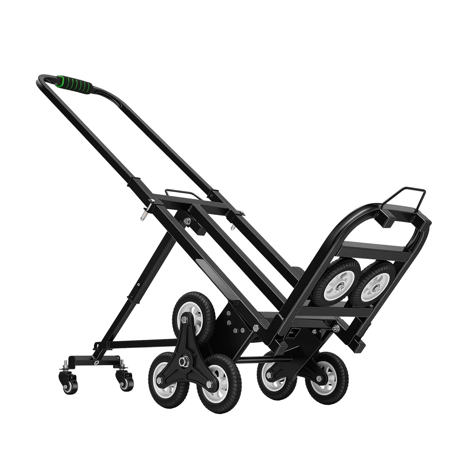 Carretilla plegable para cargas pesadas, 150 kg, 3 ruedas, con 2 neumáticos de repuesto, altura ajustable, 73-114 cm