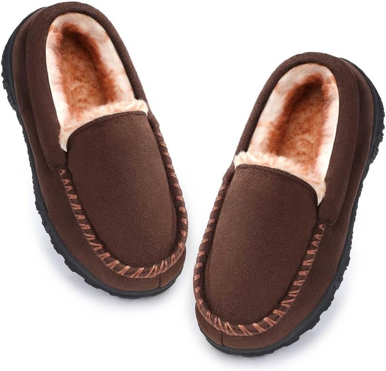 Boys & Girls Moccasin Memory Foam Kids House Slippers - Nonslip Indoor & Outdoor