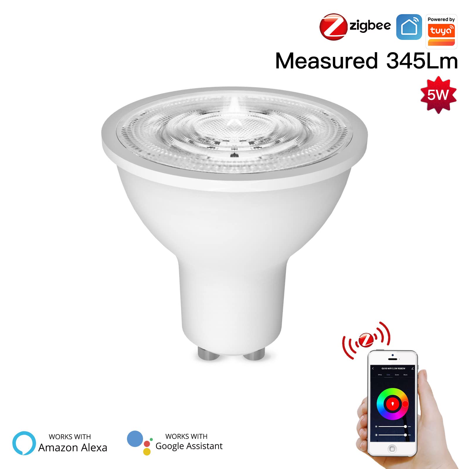 LEDLUX Lámpara LED GU10 ZigBee, Foco LED Inteligente GU10 5W, RGB CCT Regulable, Compatible con Alexa, Compatible con Philips HUE 3.0 (4), SHZ61005