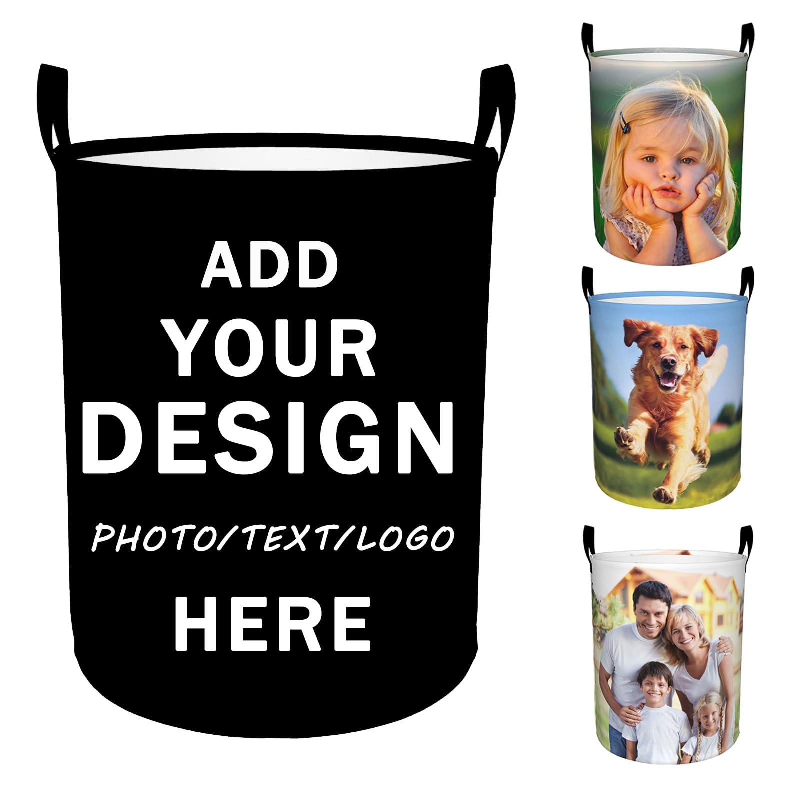 Custom Laundry Baskets Personalized Hampers Add Your Name Photo Text Customized Collapsible Dirty Clothes Baskets for Bedroom Bathroom Livingroom Barbershop Large 19.6x15.7 in