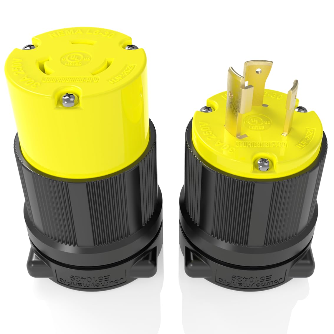 Journeyman-Pro NEMA L6-30 Plug & Connector Set, NEMA L6-30R & L6-30P, 30A, 250V, Locking Socket, Black Industrial Grade, Grounding 7500 Watts Generators (L6-30PR Plug Set)