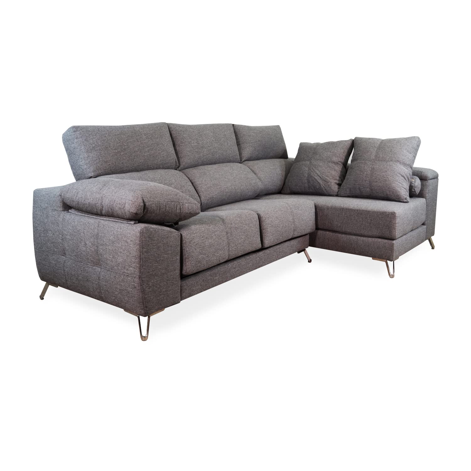 SHIITO - Sofá de 3 Plazas con Chaise Longue Derecha y Arcón - 280 x 165 x 100 cm - Modelo Laura - con Almacenaje Extra - con Cojines - En Gris Marengo